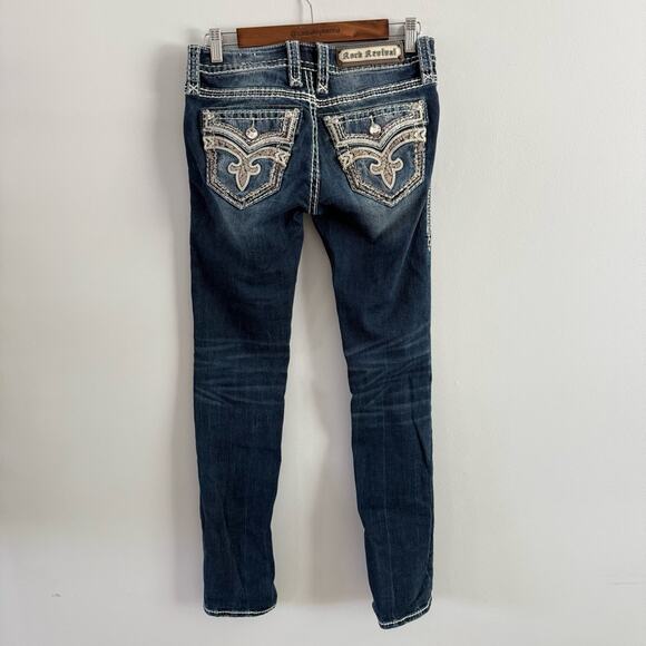 Rock Revival | Womens Yadra Straight Stretch Jean Dark Wash Embellished Denim 26 - Picture 5 of 10